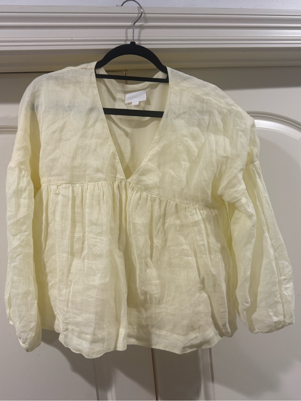 Everly Pale Yellow V-Neck Linen Peasant Top
